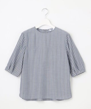 J.PRESS LADIES 【洗える】ウォッシャブルキュプラツイル タックスリーブ ブラウス ネイビー系1