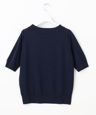 23区 L 【WEB限定】レーヨンポリエステルストレッチ 襟デザイン ニット ネイビー系