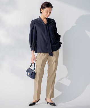 自由区 L 【洗える】TACブライトローン ブラウス ネイビー系