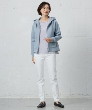 J.PRESS LADIES ベーシックジャージーシャツテール ボーダー カットソー オフ×ネイビー系