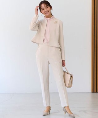 組曲 L 【WEB限定・KUMIKYOKU NAVY】コンフォータブルドレープ ノーカラージャケット サンドベージュ系