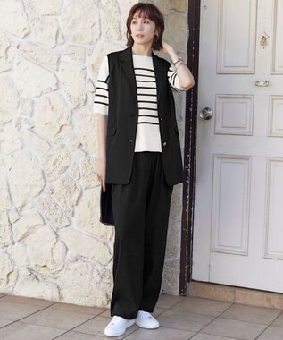 自由区 【セットアップ対応・洗える】LIPストレッチワイドストレート パンツ ブラック