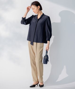 自由区 L 【洗える】TACブライトローン ブラウス ネイビー系