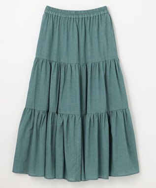 ANY 【ウエストゴム】シャンブレーライクティアード スカート グリーン系