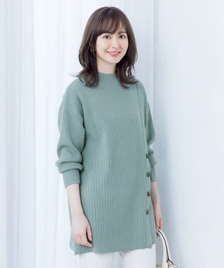 Tiaclasse L 【洗える】1枚でもレイヤード効果のあるサイドボタンチュニック ミント