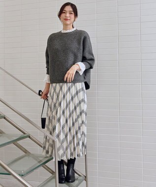 ANY 【新色追加/ウエストゴム】ウーリッシュプリーツスカート アイボリー系チェック