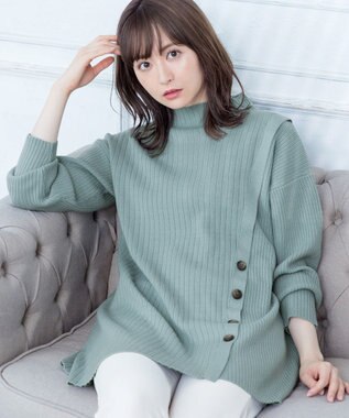 Tiaclasse L 【洗える】1枚でもレイヤード効果のあるサイドボタンチュニック ミント