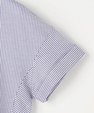 J.PRESS LADIES L 【洗える・抗菌防臭・吸水速乾】サッカージャージー フレンチスリーブ カットソー オフ×ブルー系