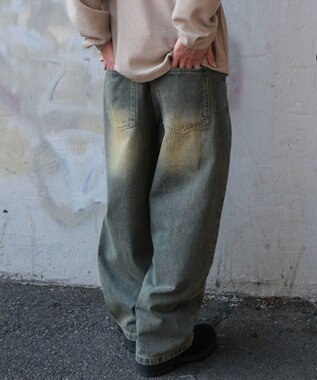 WEGO 【SMLサイズ展開】イージー3Dバレルレッグデニムパンツ デニム淡加工色