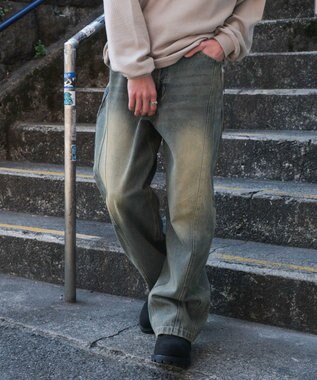 WEGO 【SMLサイズ展開】イージー3Dバレルレッグデニムパンツ デニム淡加工色