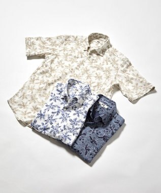 JOSEPH ABBOUD 【吸水速乾/ストレッチ/ノルマンディーリネン】リネンハニカム プリントジャージー シャツ ホワイト系6