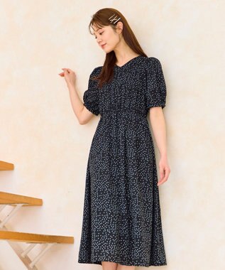 【洗える】ギャザーデザインパフスリーブワンピース