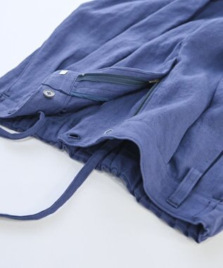 muuc 〈高品質ベルギーリネン100%〉ウエストゴムあり タックデザインスラックスパンツ ブルーネイビー