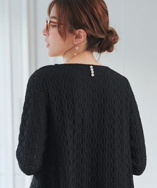 Tiaclasse L 花柄カットレースフレアトップス ブラック