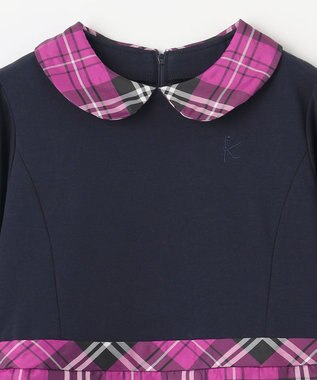 組曲 KIDS 【150-160㎝】チェックタフタドッキング ワンピース ベリーピンク系