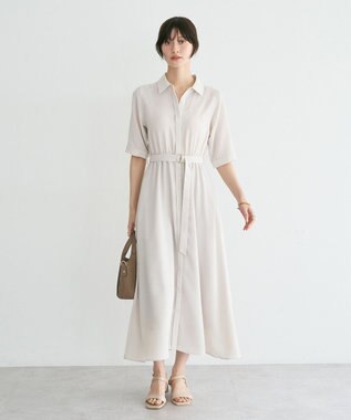 YECCA VECCA 【接触冷感】ベルト付きシャツワンピース Light Beige
