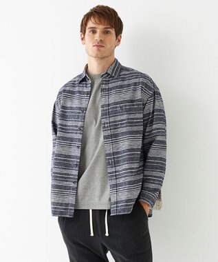 JOSEPH ABBOUD MOUNTAIN 【SPACE／UNISEX】OGスラブシャンブレーマルチボーダー シャツ サックスブルー系1