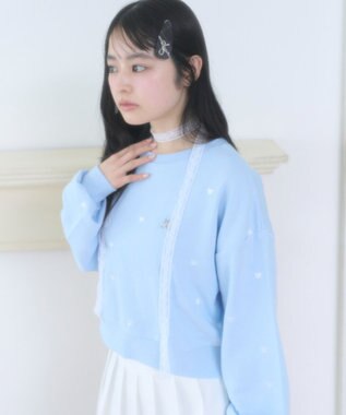 WEGO ハート総柄刺?スウェット サックス