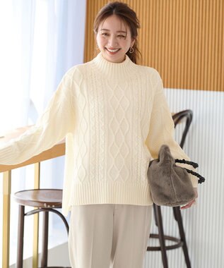 ANY 【6色展開】ソフトアクリルハイネックケーブルニット エクリュ