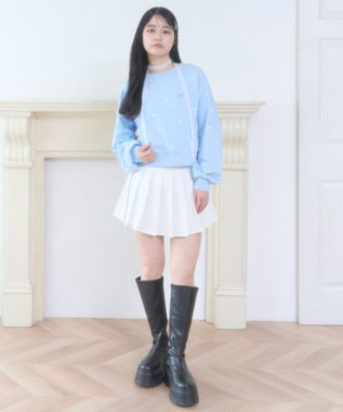 WEGO ハート総柄刺?スウェット サックス