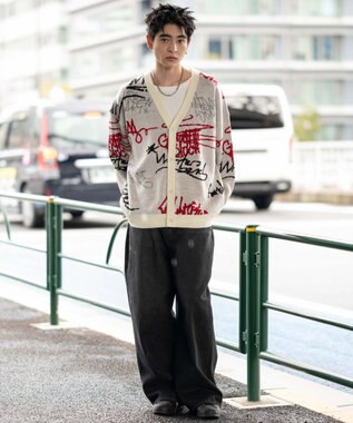 WEGO リラックスフィットパターンカーディガン ホワイト