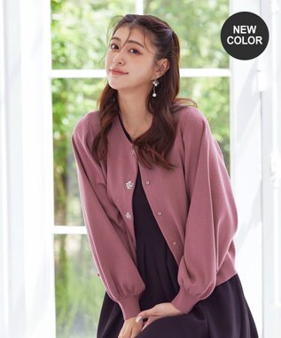 Tiaclasse 【洗える】ビジューニットカーディガン ピンク