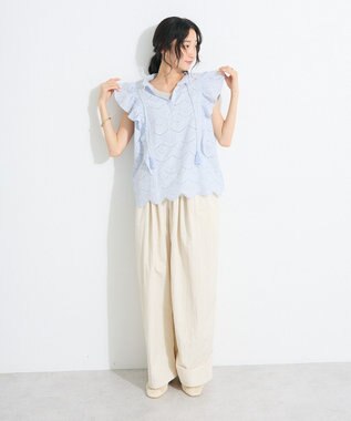 CRAFT STANDARD BOUTIQUE インド綿フリル使いシフリーブラウス Sax