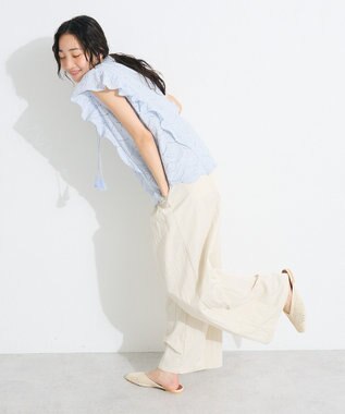 CRAFT STANDARD BOUTIQUE インド綿フリル使いシフリーブラウス Sax