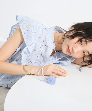 CRAFT STANDARD BOUTIQUE インド綿フリル使いシフリーブラウス Sax