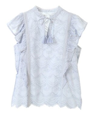 CRAFT STANDARD BOUTIQUE インド綿フリル使いシフリーブラウス Sax