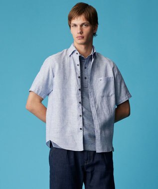 JOSEPH ABBOUD 【リネン素材/吸水速乾/日本素材】リネンハニカム ダディ ポロシャツ サックスブルー×ストライプ