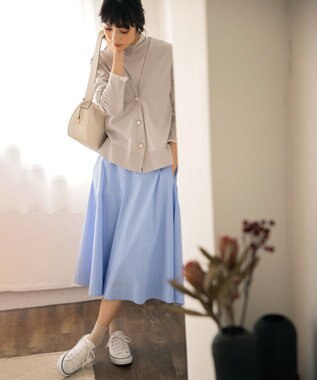 組曲 【セットアップ着用可・WEB限定】コンパクトシャーティング フレアスカート スカイブルー系1