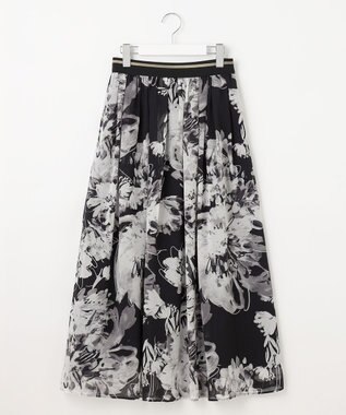 自由区 S 【ウエストゴム・洗える】ピオニーフローラルプリント  スカート モノトーン