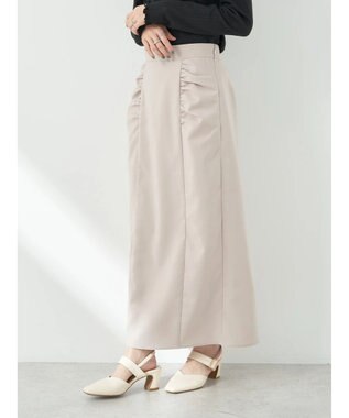 earth music&ecology ギャザーナロースカート Gray Beige