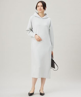 自由区 L 【WEB限定・洗える】マットストレッチダンボールフーディー ワンピース ライトグレー