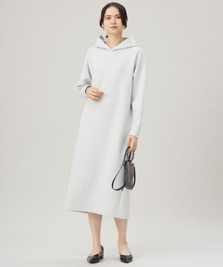 自由区 L 【WEB限定・洗える】マットストレッチダンボールフーディー ワンピース ライトグレー