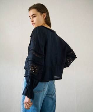 GRACE CONTINENTAL レースパッチブラウス ネイビー