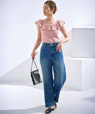 組曲 L 【組曲×setsuko sagittaire】カップ付きフリルTシャツ ピンク系