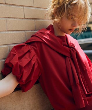 組曲 ストレッチクリアパフ袖 ニット レッド系