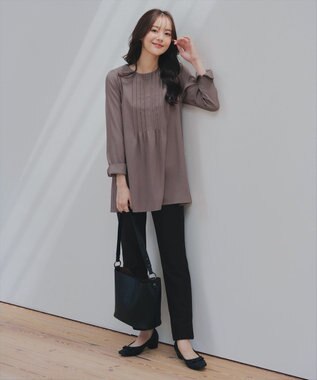 Tiaclasse 【洗える】ピンタックチュニックブラウス モカ