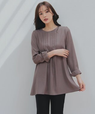 Tiaclasse 【洗える】ピンタックチュニックブラウス モカ