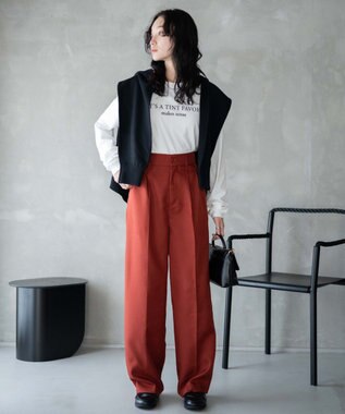 WEGO 【手洗い可】ハイウエストセンタープレスワイドパンツ ダークオレンジ