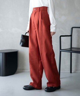 WEGO 【手洗い可】ハイウエストセンタープレスワイドパンツ ダークオレンジ