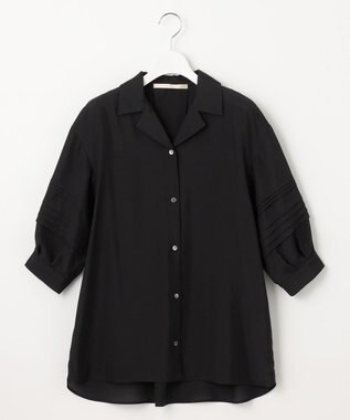 自由区 L 【洗える】ピンタックスリーブ ブラウス ブラック系