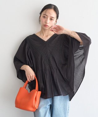earth music&ecology 【WEB・一部店舗限定】【綿100％】レース＆ピンタックポンチョ Black