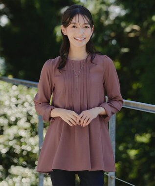 Tiaclasse 【洗える】ピンタックチュニックブラウス ピンク