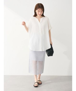 Green Parks ２ｗａｙ　メッシュ編みニットＩラインスカート（ペチ付き） Silver