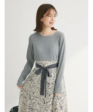 Green Parks ・ＥＬＥＮＣＡＲＥ　ＤＵＥ　リブ×フラワーキリカエワンピ Gray Mixture