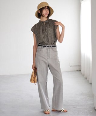 UNFILO シアー2WAYブラウス ギンガムチェック