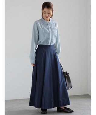 Te chichi サイドボタンピーチフレアスカート ネイビー